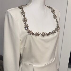 NADINE MERABI White Dress with Silver Floral Embellishments